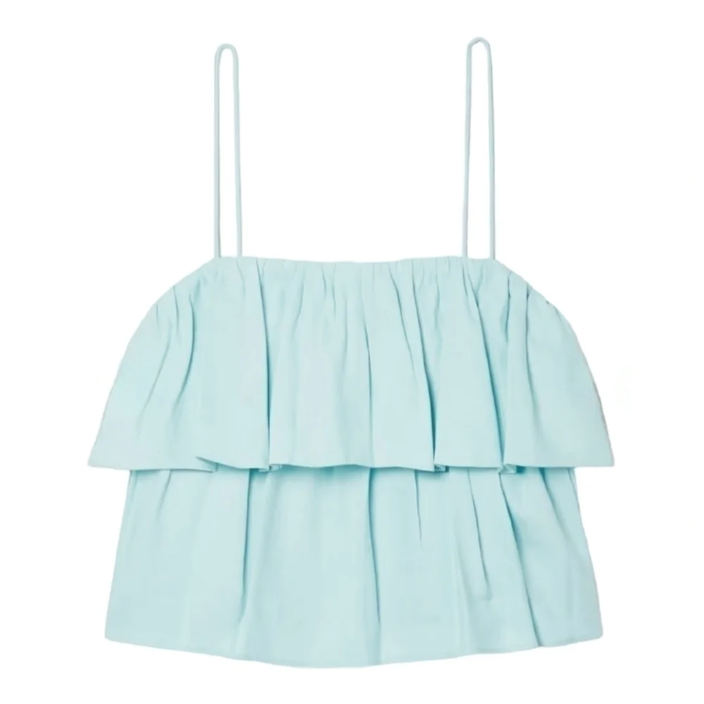 alice + olivia Cropped Tiered Linen-blend Top, Size 8, Blue, NWT